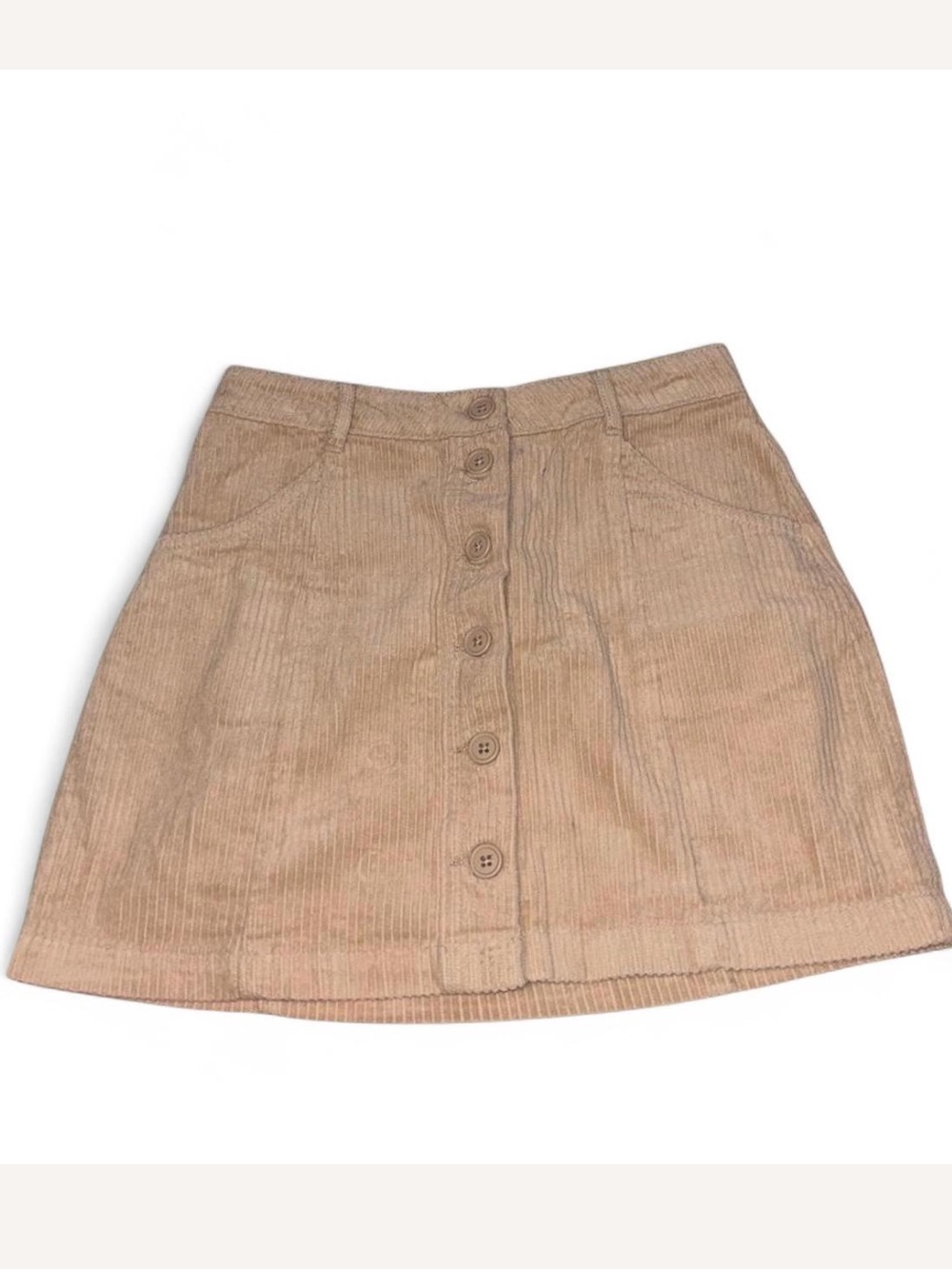 Corduroy Button-Front Mini Skirt in Tan